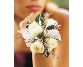 3 White Mini Roses Wristlet in Centralia�IL, Ross Flower Shop